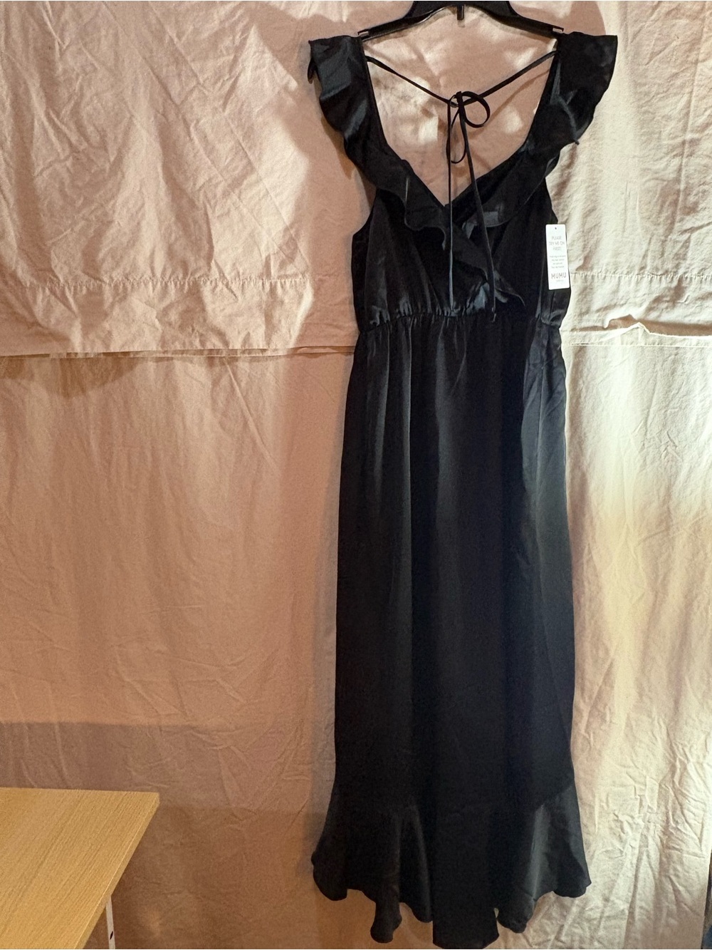 Show Me Your MuMu Black Ruffle-Trim Maxi Dress with Tie Back. Size Medium